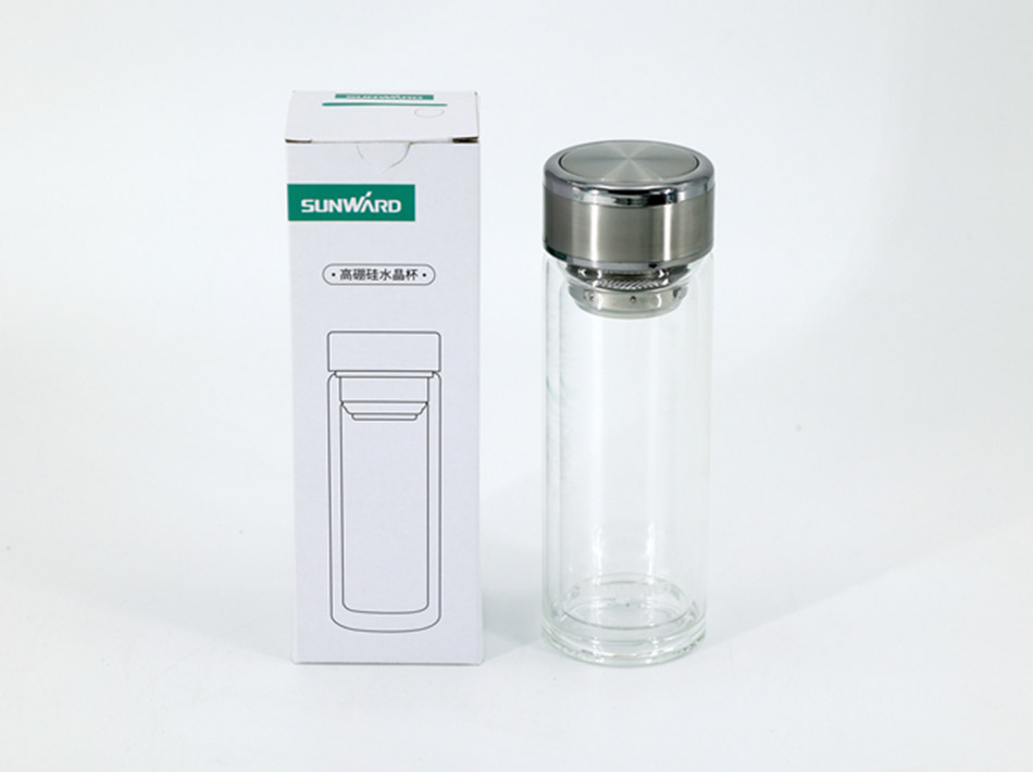 ถ้วยคริสตัลโบโรซิลิเกตสูง 380 มล. สองชั้นป้องกันน้ำร้อนลวก ถ้วยชาแยกน้ำ ถ้วยน้ำ